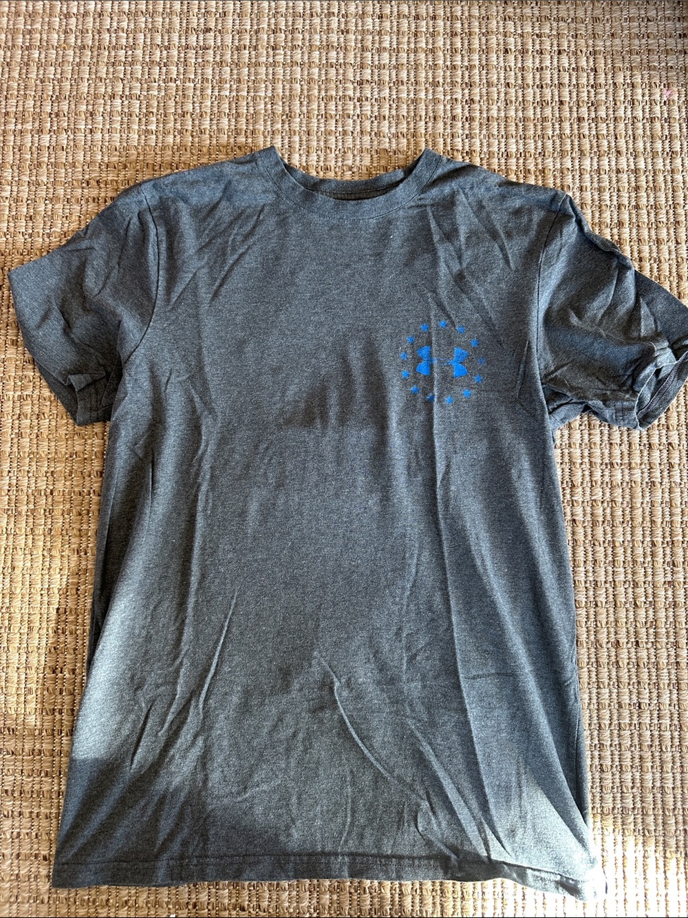 Under Armour Dark Gray Short Sleeve Tee with Blue Logo